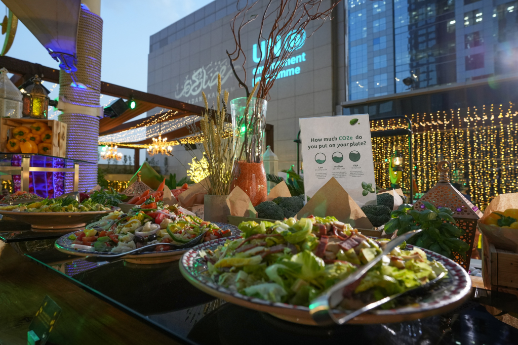 Buffet with Hilton Green Ramadan 2024 signage